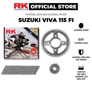 Nhông Sên Dĩa RK Takasago chain dành cho xe máy Suzuki Viva 115 Fi, 9 ly thép không phốt cao su