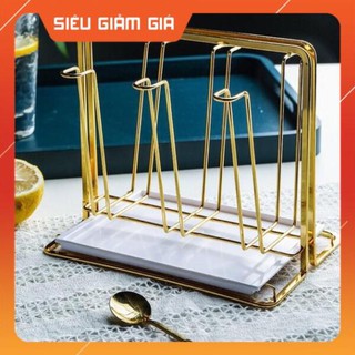 Giá úp ly cốc kim loại mạ vàng cao cấp chữ nhật