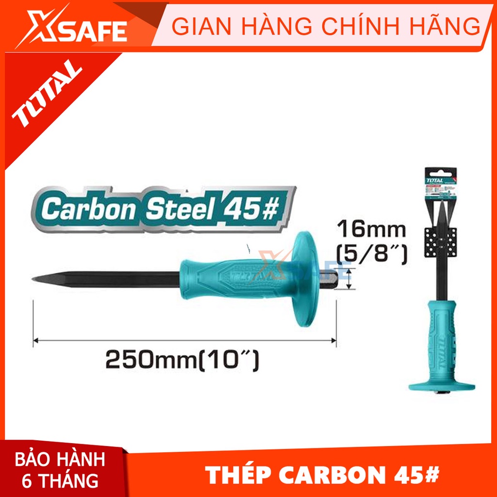 Đục bê tông nhọn TOTAL THT4221026 Đục cầm tay thép carbon 45# cao cấp, chắc chắn, bền bỉ, chịu lực tốt - [Xsafe]