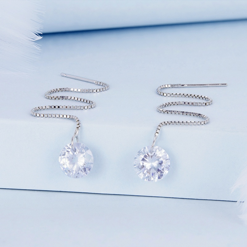 BAMOER 1 Đôi Bông Tai bạc 925 Đính Đá Zircon Xanh Thời Trang