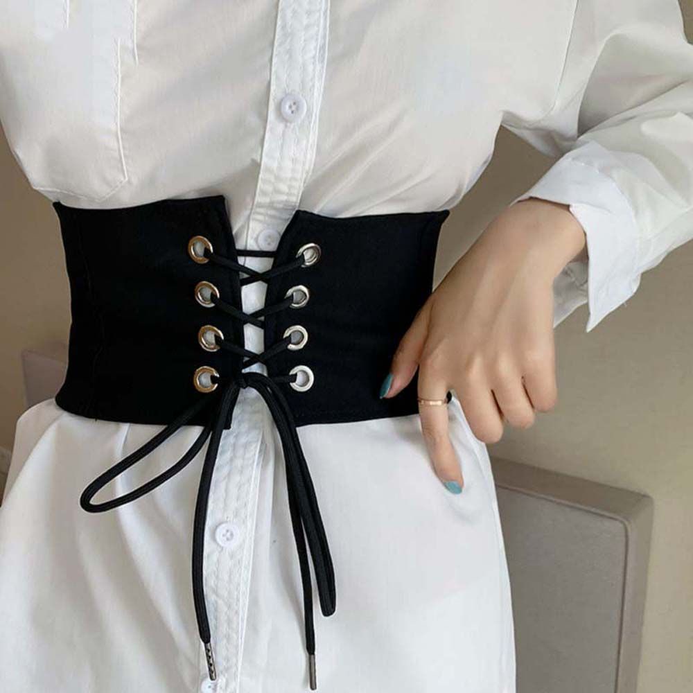 Thắt lưng bản rộng siết dây nơ phong cách gothic thanh lịch cho nữ