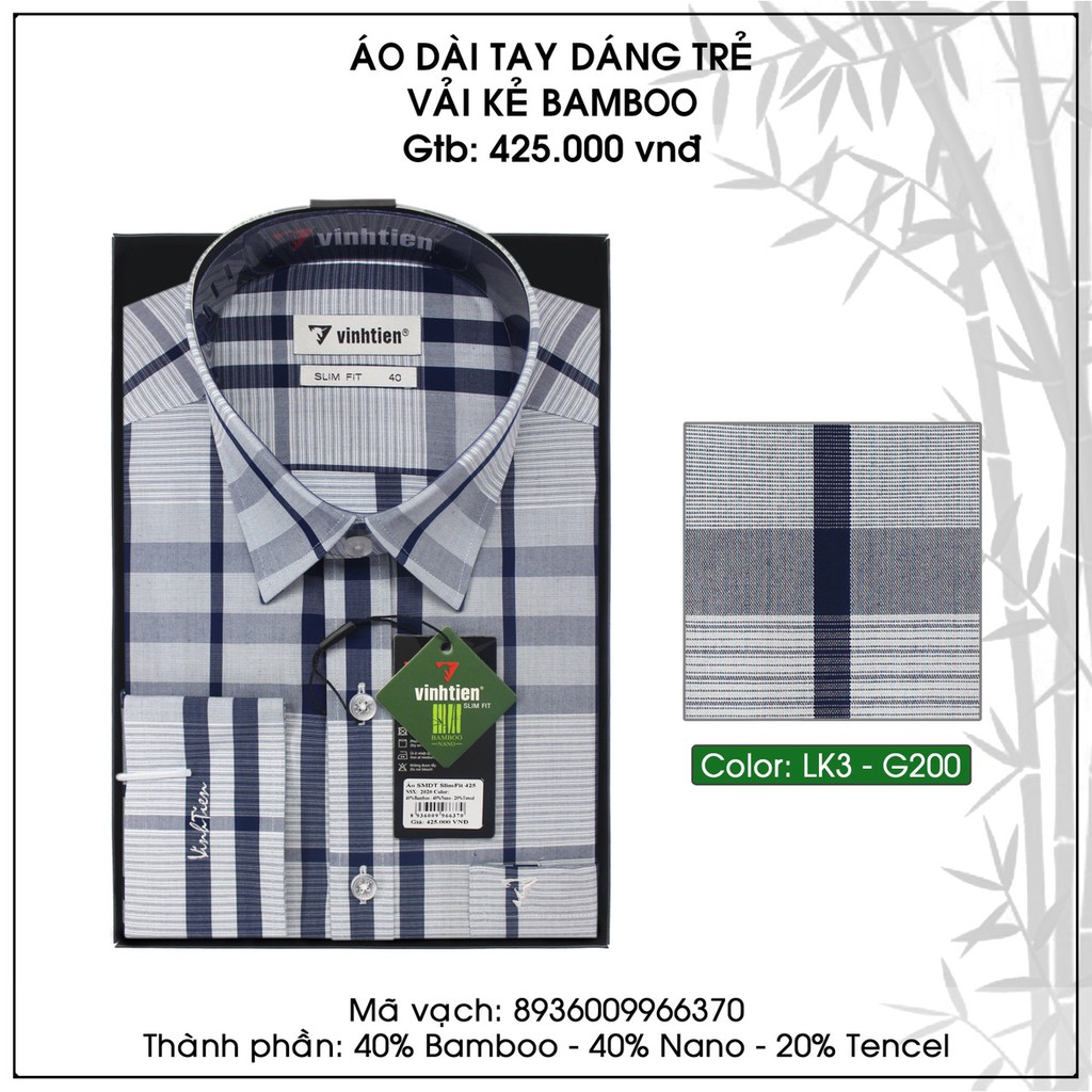 Áo Sơ Mi Dài Tay Caro Bamboo Slimfit 425 Vĩnh Tiến - LK3-G200