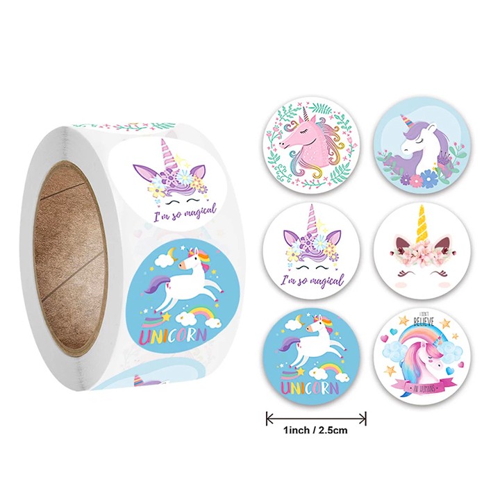 Sticker khen thưởng cho bé, cuộn 500 sticker Unicorn với nhiều họa tiết đáng yêu cho bé trang trí Baby-S – SST014