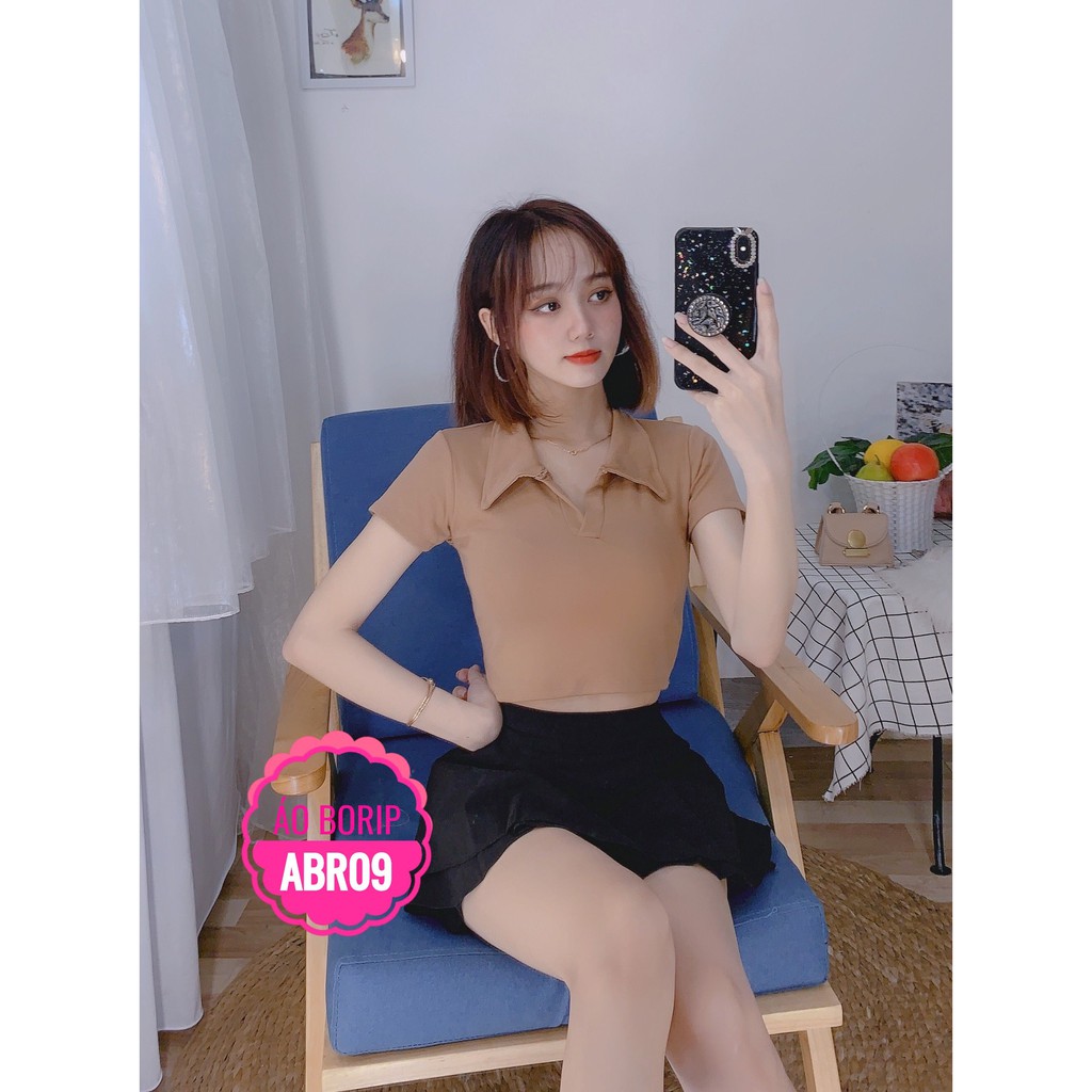 Áo thun kiểu croptop chất thun borip mềm mịn co giãn siêu thoải mái ABR  Áo croptop cổ sơ mi