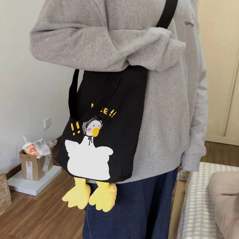 Túi Xách Vải Canvas Mềm In Hình Vịt Hoạt Hình Đáng Yêu Cho Học Sinh