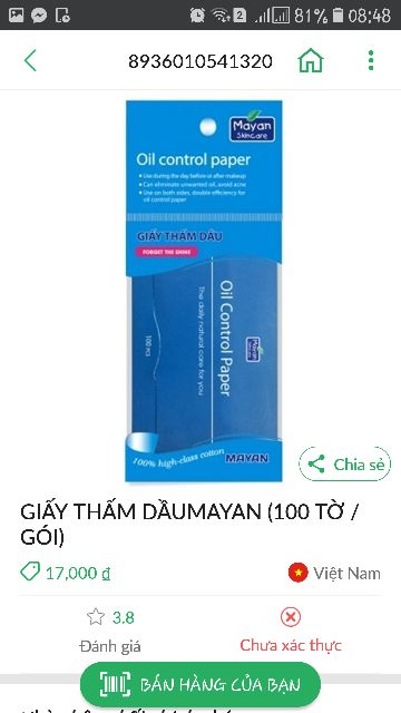 Giấy Thấm Dầu Mayan Oil Control Paper 100 tờ