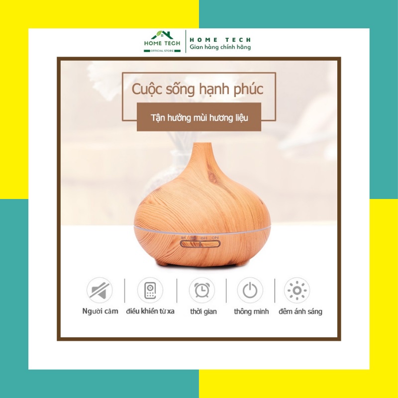 Máy Phun Tinh Dầu Toả Hương Phòng Ngủ Cổ Cao Vân Gỗ Dung Tích Lớn 550ML Khuếch Tán Phun Sương Tạo Ẩm Điều Khiển Từ Xa
