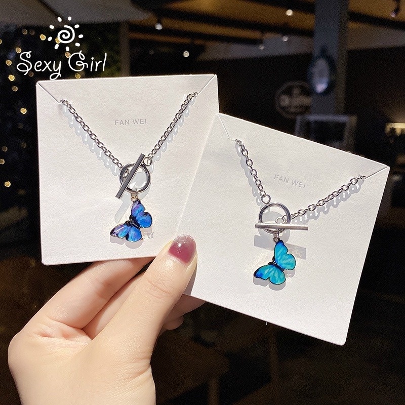 Vòng Đeo Tay Dạng Chuỗi Xích Phối Mặt Hình Bướm Xanh Dương Phong Cách Hàn Quốc Cổ Điển Quyến Rũ Thời Trang Cho Nữ