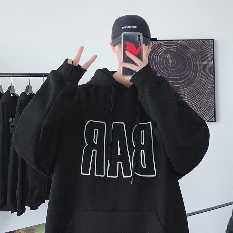 Áo hoodie,Áo nỉ bông in chữ BAR phom rộnng nam nữ mặc đều đẹp phong cách Hàn Quốc | WebRaoVat - webraovat.net.vn