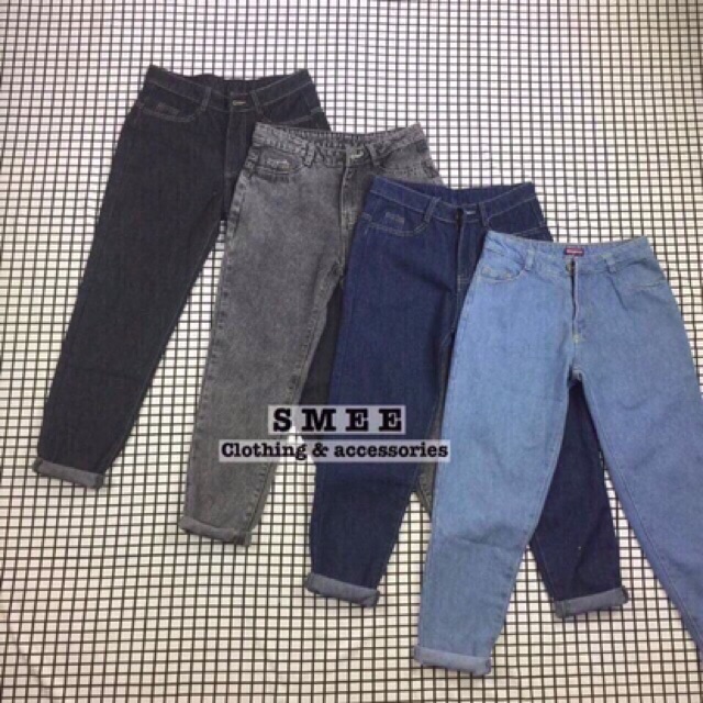 Quần bò baggy ống trơn may gấu cạp cao | BigBuy360 - bigbuy360.vn