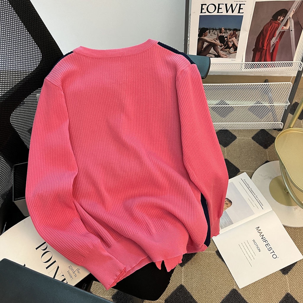 Áo Khoác Cardigan Dệt Kim Màu Sắc Tương Phản Thời Trang Cho Nữ