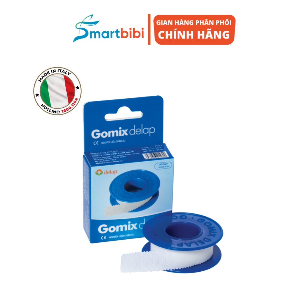 Băng dính vết thương GOMIX DELAP SILK TAPE, Băng keo dính cuộn vải lụa y tế độ dính cao 1.25cm*5m