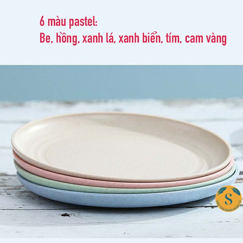 Bộ 6 dĩa tròn mix 6 màu pastel nhựa lúa mạch đựng thức ăn sang trọng [BỘ 6 ĐĨA]