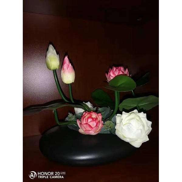 Bình hoa sen lụa nhân tạo, hoa decor trang trí nhà cửa độc đáo lạ mắt