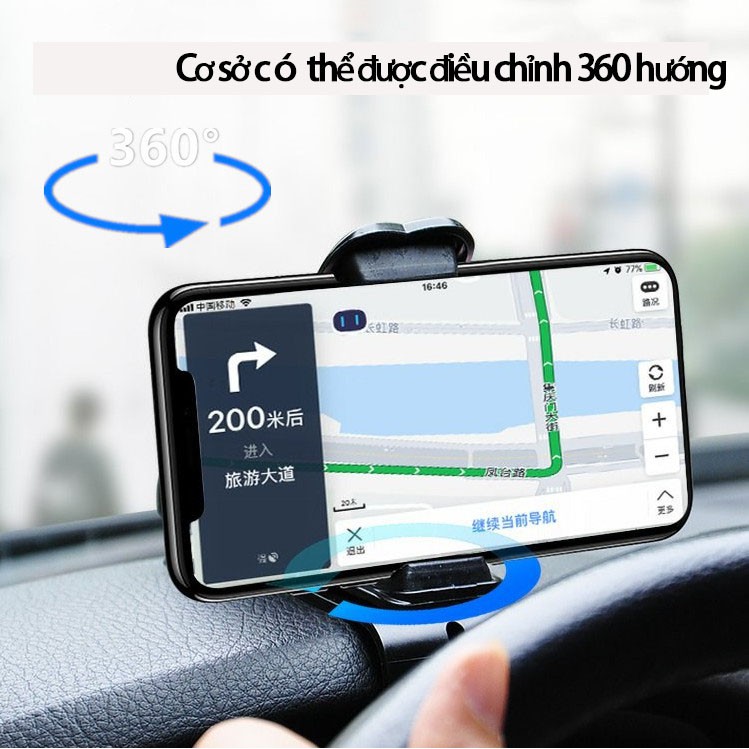 Giá đỡ điện thoại dẫn đường xe hơi HUD gắn bảng điều khiển trung tâm xoay 360 độ thông dụng