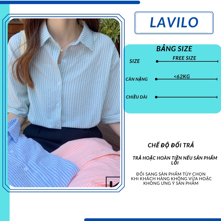 Áo sơ mi nữ tay ngắn form rộng kiểu kẻ sọc công sở LAVILO SM06