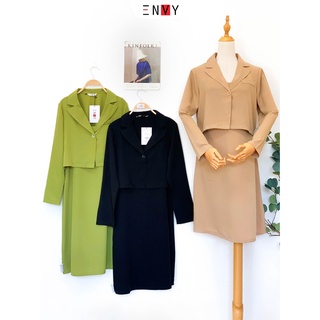 Set đầm kèm áo vest sang trọng ENVY SE32 kaki lụa mềm mướt