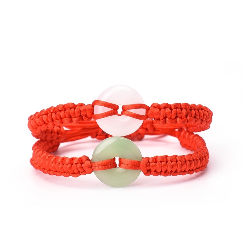 Vòng Tay Dây Bện Đính Đá Ngọc Bích Nhân Tạo Màu Đỏ May Mắn Handmade Có Thể Điều Chỉnh Dành Cho