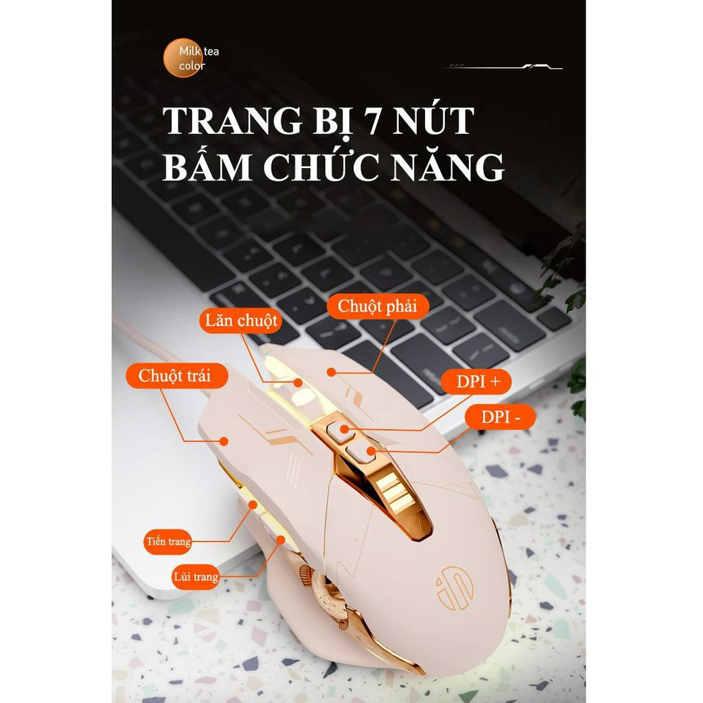 Chuột có dây INPHIC PW5N chuyên game thiết kế màu trà sữa mới lạ có đèn led RGB