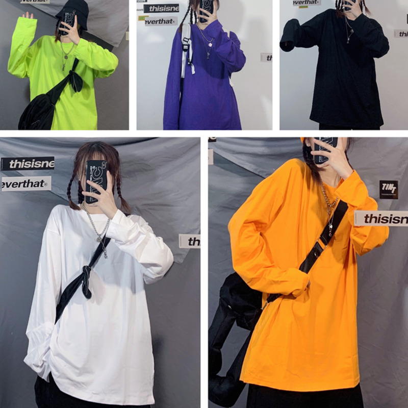 Áo Thun Trơn Cổ Tròn Dài Tay Phong Cách Hàn Quốc 228606