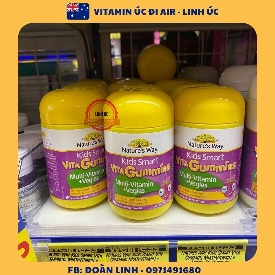 Kẹo dẻo Kids Smart Vita Gummies Nature's Way, Hàng chuẩn Úc, Kẹo gum bổ sung vitamin cho bé 60 viên