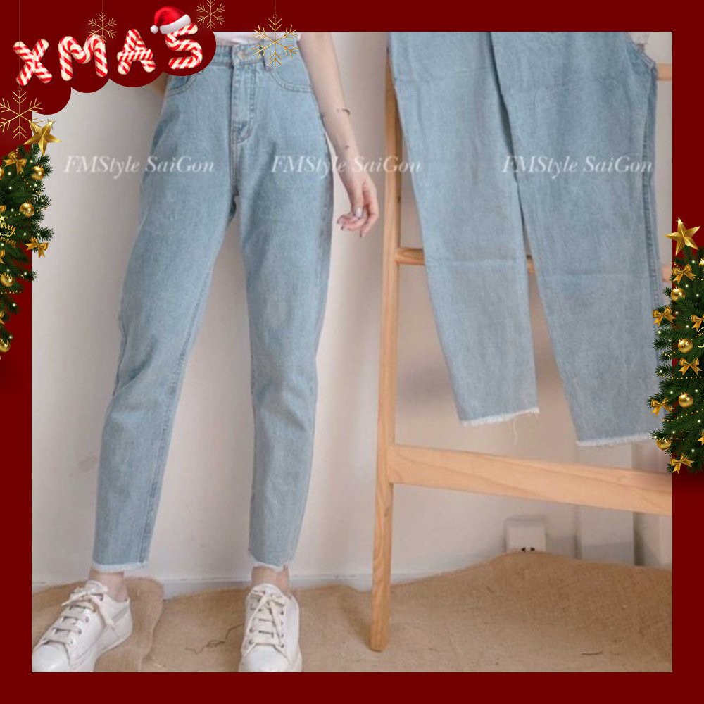 Quần jean baggy nữ VM STYLE ulzzang trơn lua tua (không co giãn) truyền thống thời trang | BigBuy360 - bigbuy360.vn
