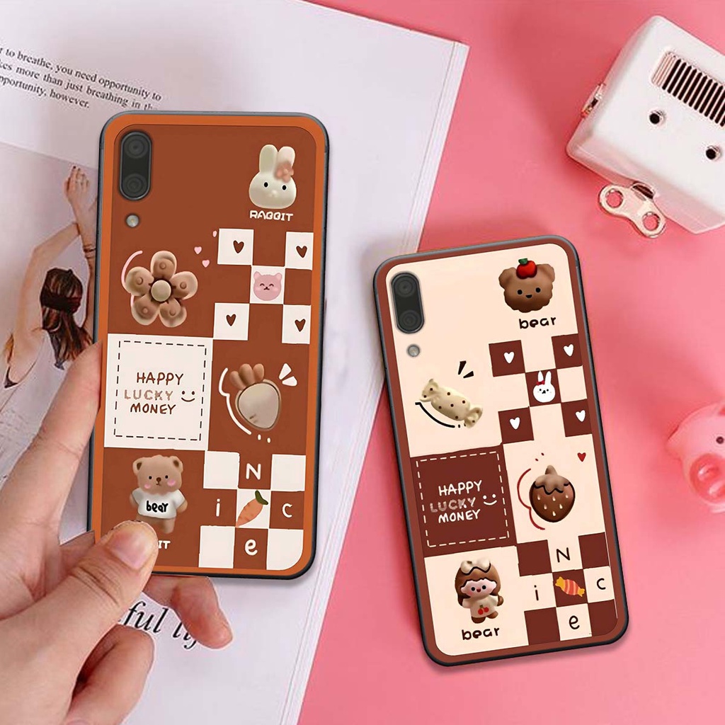 Ốp lưng điện thoại huawei y7 pro 2019 in hình họa tiết ô vuông, trái tim, gấu cute