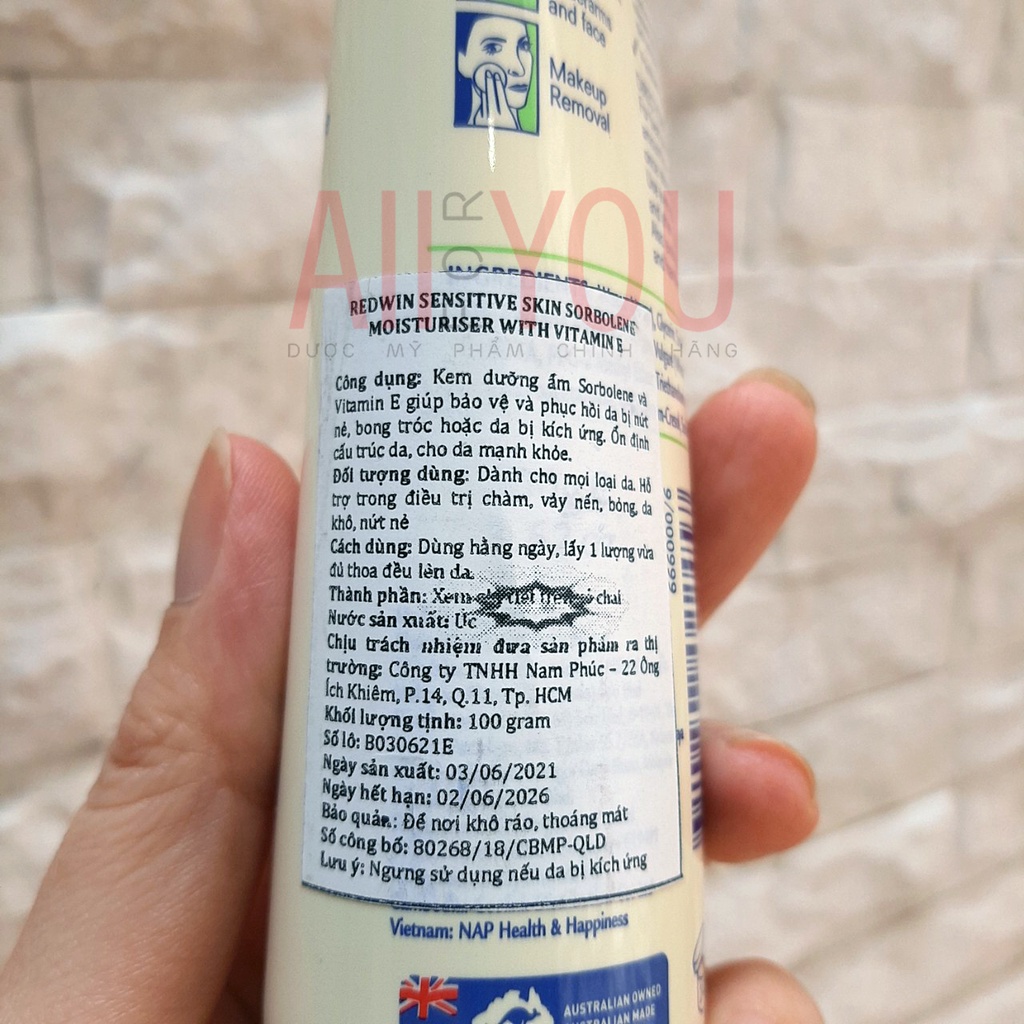 REDWIN Sorbolene Moisturiser With Vitamin E 100g - Kem Dưỡng Thể Làm Mềm Mịn Sáng Da Toàn Thân.