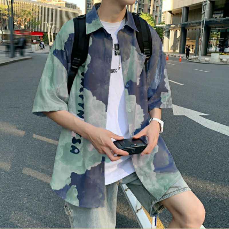 Áo Sơ Mi Tay Ngắn Unisex Cổ Bẻ Phong Cách Hàn Quốc Freesize