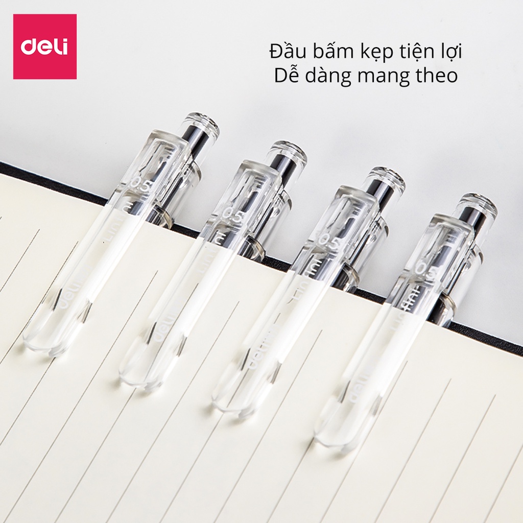 Bút Bi Nước Mực Gel Ngòi 0.5mm Màu Đen Deli Thiết Kế Vỏ Trong Suốt Dành Cho Văn Phòng Sinh Viên Học Sinh A575 Có Ruột