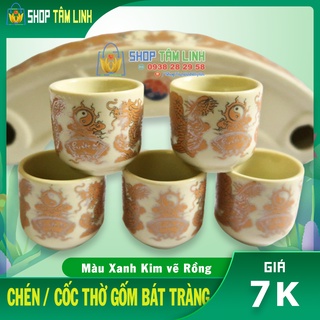 Chén thờ gốm sứ Bát Tràng màu vàng kim vẽ rồng chầu Phúc Lộc Thọ đồ thờ cúng shoptamlinh