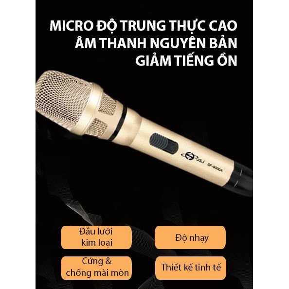 [Bán chạy nhất] Micro karaoke có dây cao cấp JSJ SF-9000A thiết kế sang trọng, mỹ quan hợp xu hướng, đầu mic làm từ kim 