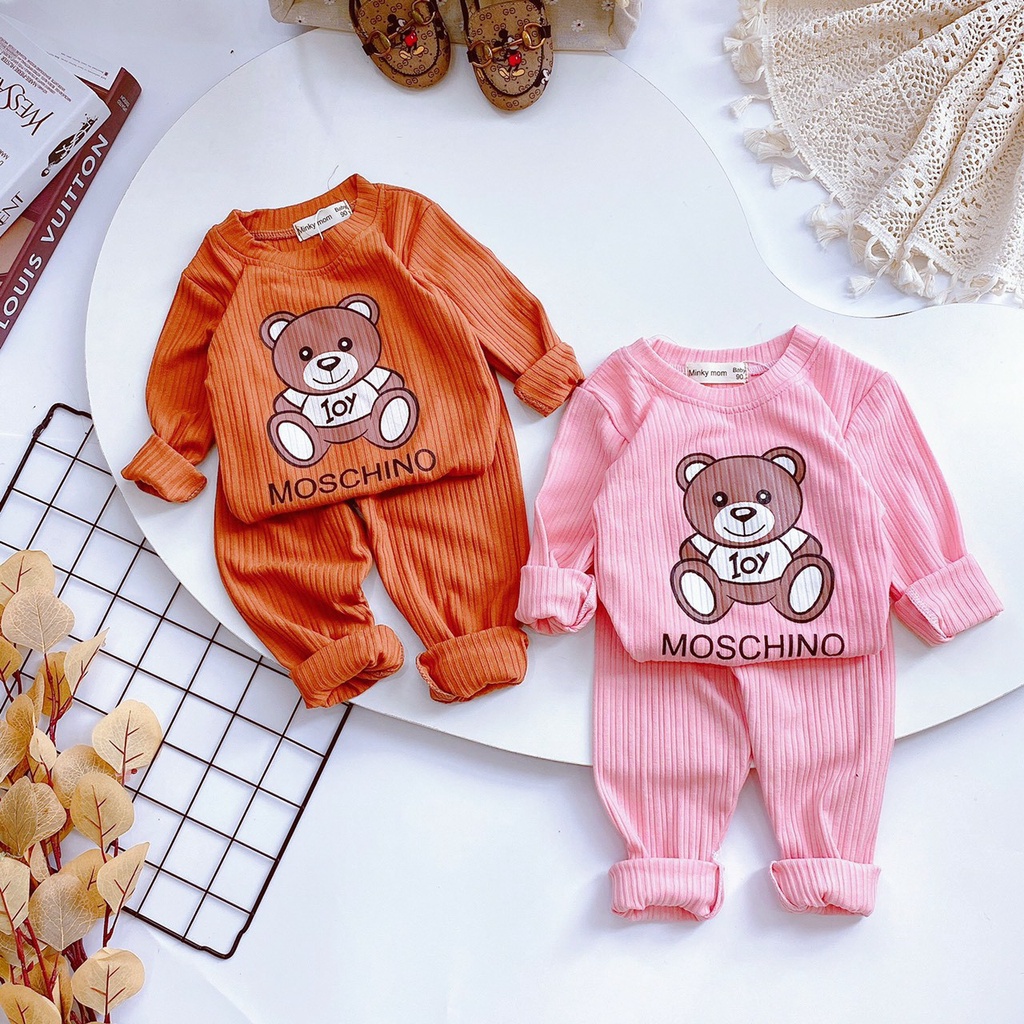 Bộ Len Dài Tay In Hình Gấu Nghộ Nghĩnh Cho Bé size 8-18 kg