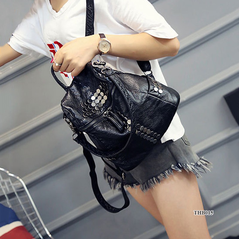 Balo da tán đinh Hàn Quốc cá tính, Balo kiêm túi đeo vai, siêu bền, vừa A4, Ipad, dùng đi làm, du lịch THB015