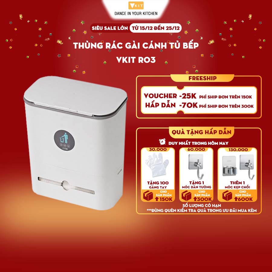 [Mã INCU50 giảm 50K đơn 150K] Thùng đựng rác thông minh nhựa - CÀI CÁNH TỦ BẾP [ 3 CÔNG NĂNG ] Vkit R03