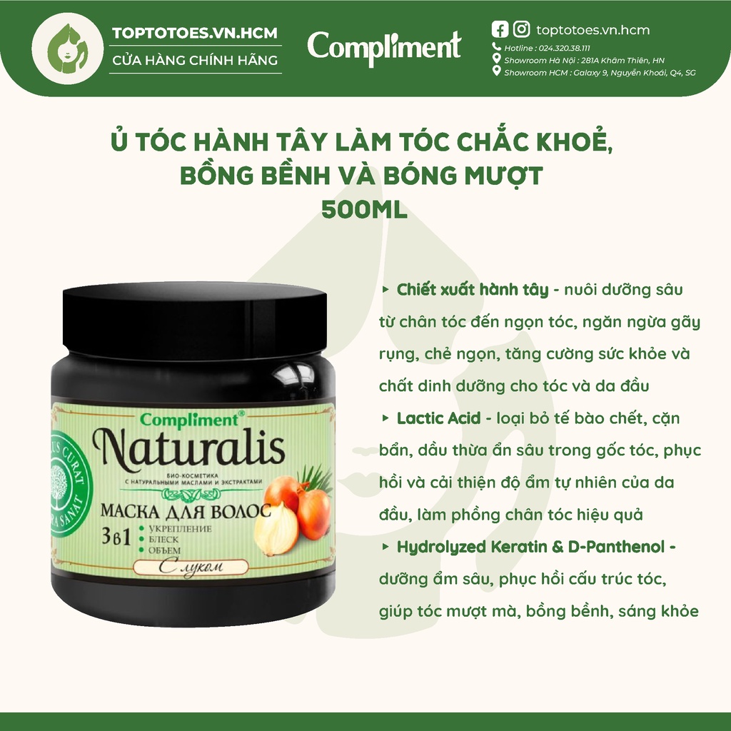 Ủ tóc Compliment Naturalis nuôi dưỡng, kích tóc mọc dài, dày, bồng bềnh và bóng khỏe 500ml