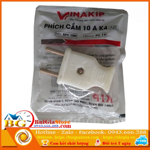 10 cái phích cắm điện Vinakip (10A/250V -K4)