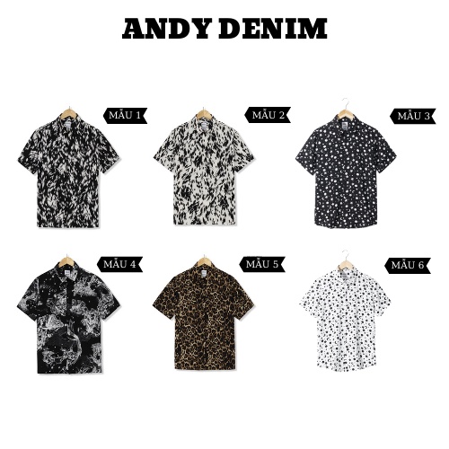 Áo sơ mi công sở nam hoạ tiết cá tính, áo sơ mi nam cộc tay chất liệu lụa Thái không nhăn mặc đi làm, đi chơi Andy Denim