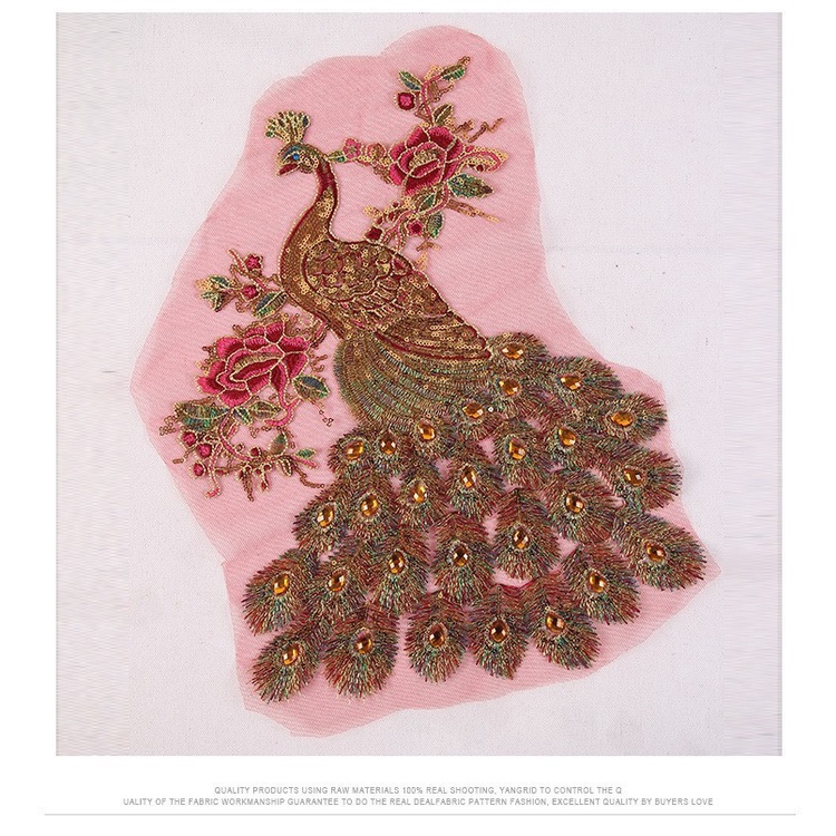 1 Miếng Dán Ủi Thêu Hình Hoa Và Chim Công 3D 40 * 30CM