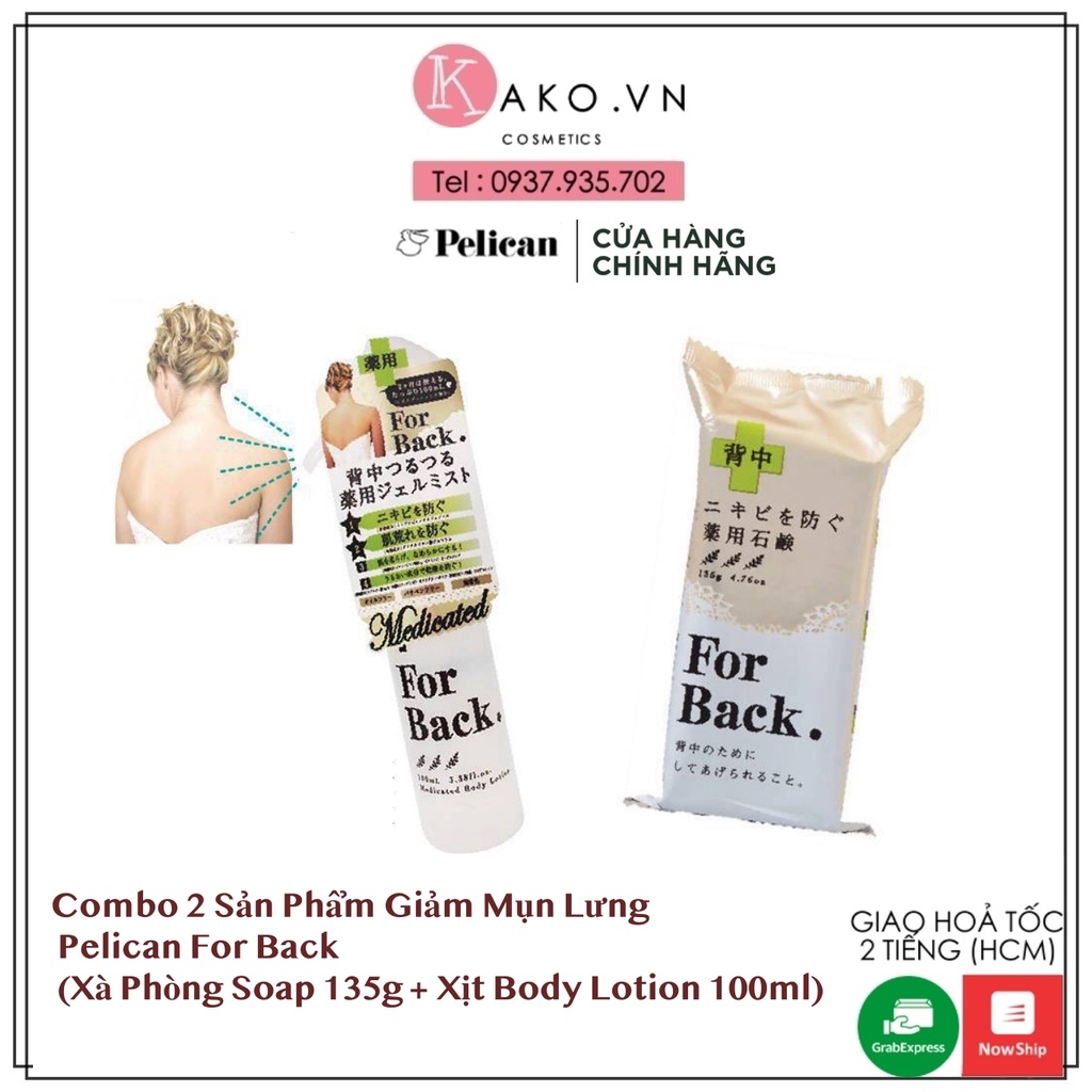 Xà phòng lưng Pelican For Back Medicated Soap 135g + Xịt Body Lotion 100ml