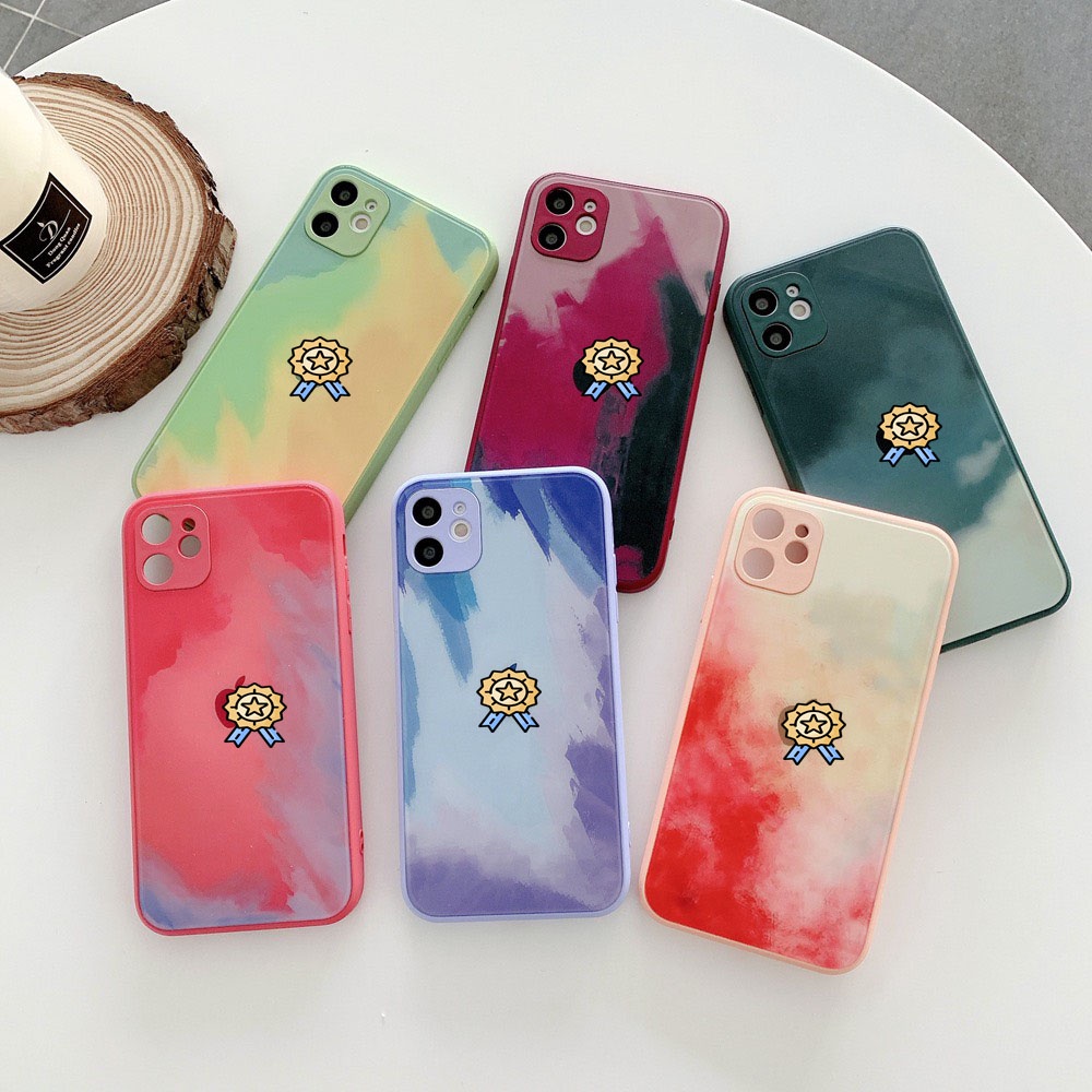 Ốp lưng kính viền vuông loang màu bảo vệ camera siêu đẹp cực hot 2021