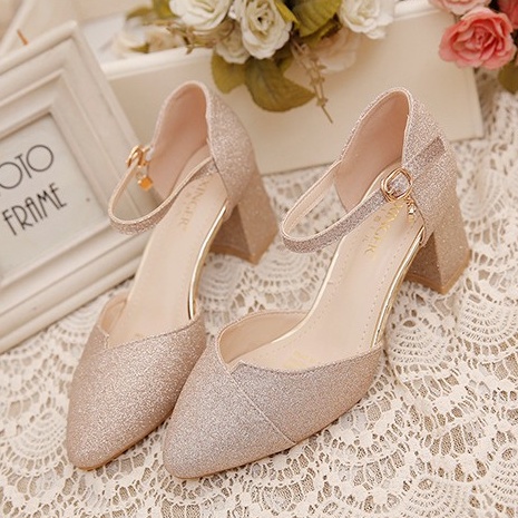 Giày gót vuông 5 phân nhũ kim tuyến siêu êm thích hợp đi tiệc BBC24