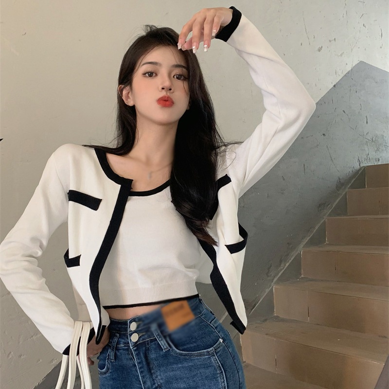 Áo khoác cardigan dài tay/Áo dây dệt kim thiết kế dáng rộng thoải mái