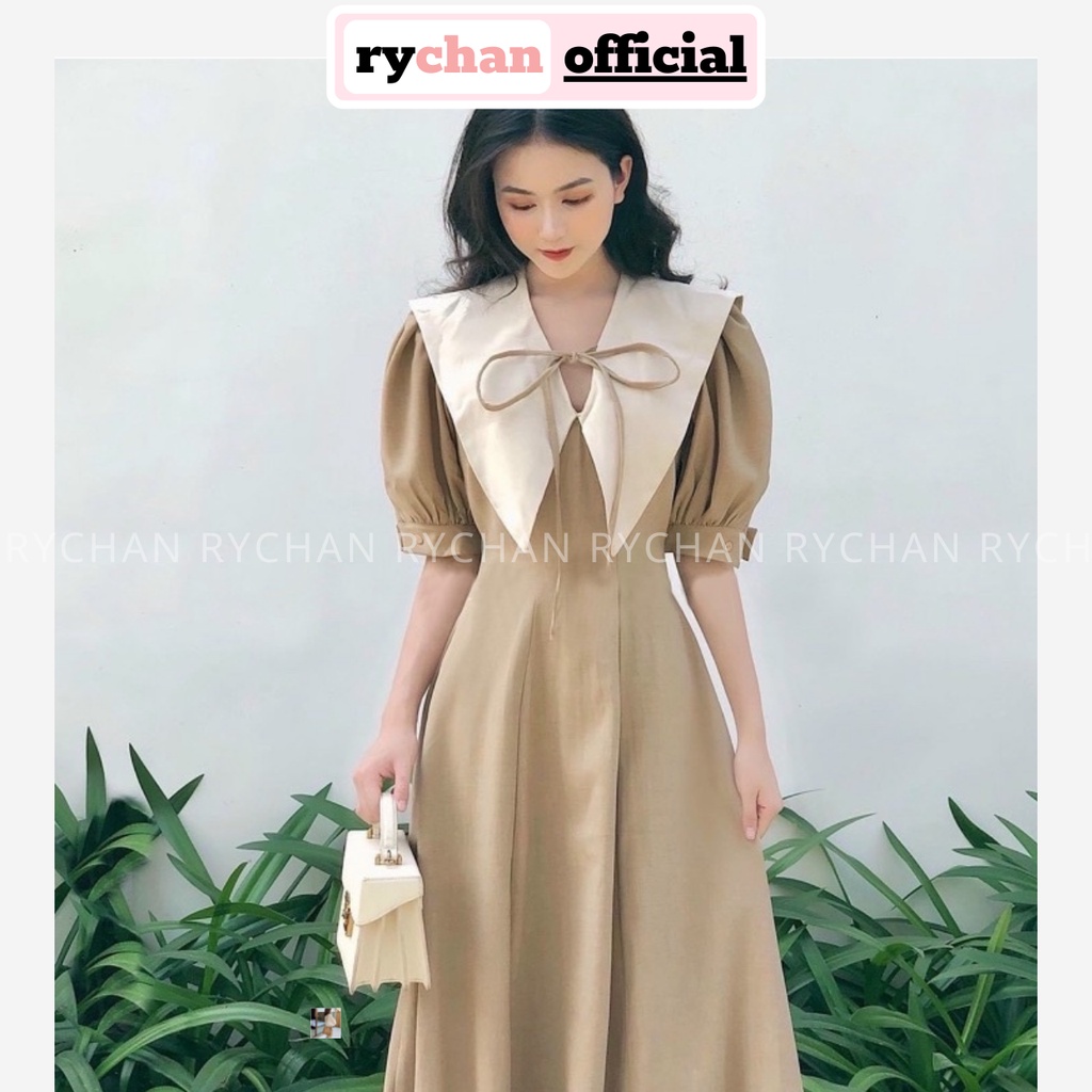 Đầm Dự Tiệc Nữ Tay Phồng Nơ Cổ Sang Trọng Thanh Lịch, Đầm Đi Picnic Đi Chơi Form Dài Phong Cách Vintage Retro - DX9716