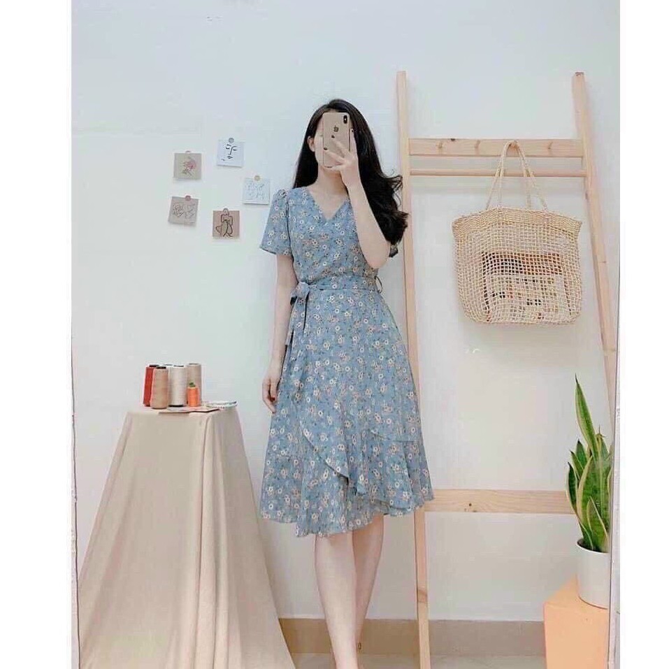 ĐẦM NỮ HỌA TIẾT HOA XẾP TẦNG CỘT NƠ EO THỜI TRANG THIẾT KẾ VESTA XT70