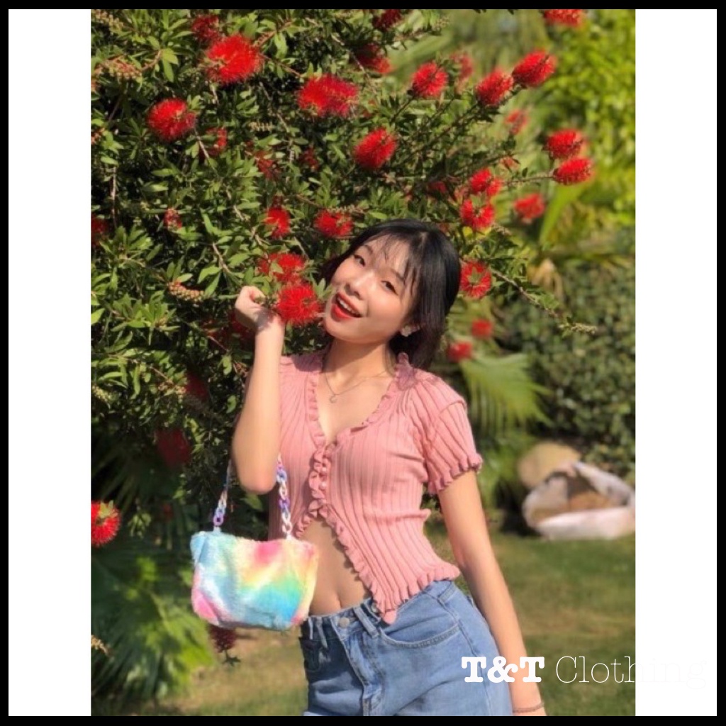 ÁO CROPTOP NỮ GÂN BÈO NÚT BỌC | áo kiểu nữ - áo thun 💃By 23t.shop | BigBuy360 - bigbuy360.vn