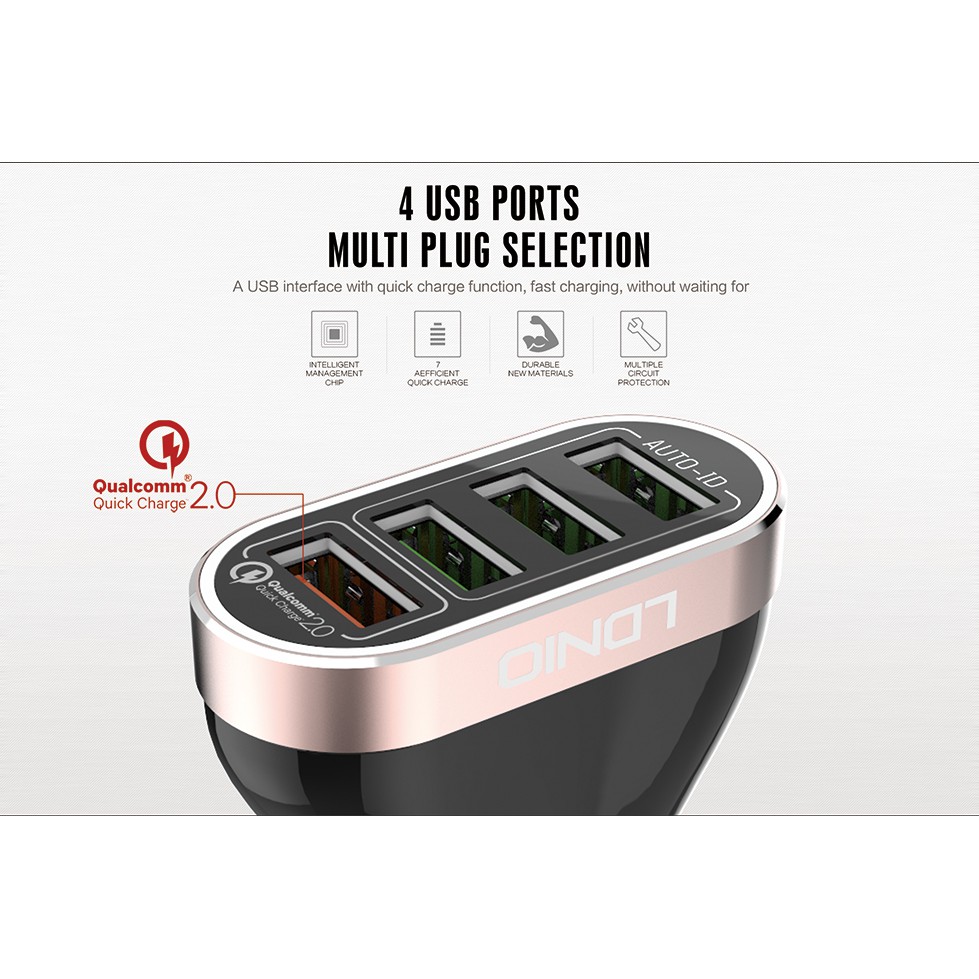Cốc sạc ô tô QuickCharge 2.0 LDNIO C701Q 4xUSB 6.6A