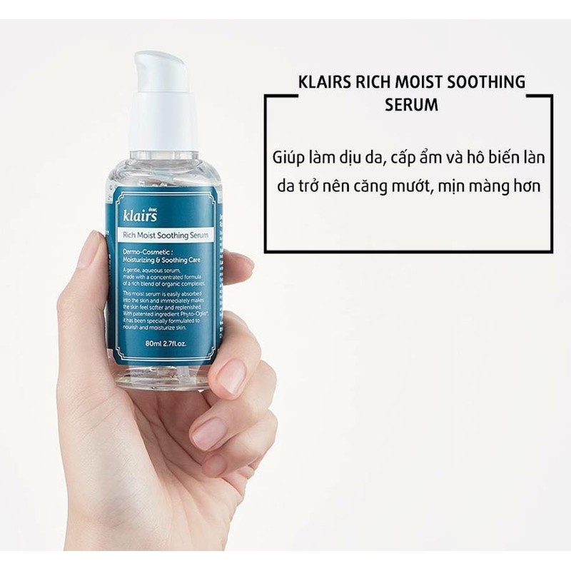 Combo 2 Sản Phẩm Cấp Ẩm, Làm Dịu Da Dear, Klairs Rich Moist Soothing (Serum 80ml + Kem 80ml)