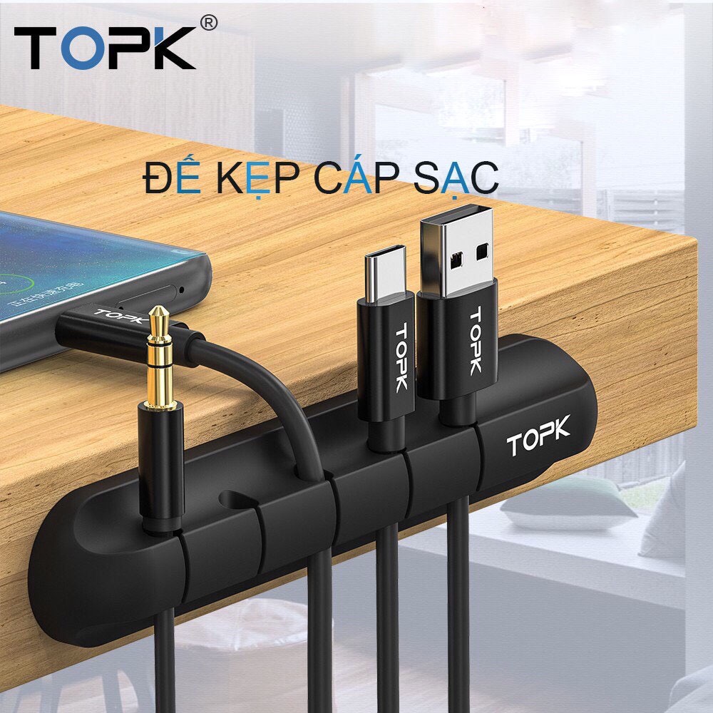 Đế kẹp giữ cáp sạc hãng TOPK - Giải pháp bảo vệ sạc cáp sạch sẽ không rối gãy đứt Setup Bàn làm việc