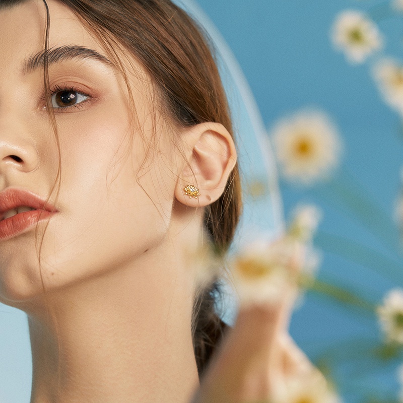 Khuyên tai BAMOER bằng bạc 925 hình hoa cúc thời trang xinh xắn cho nữ